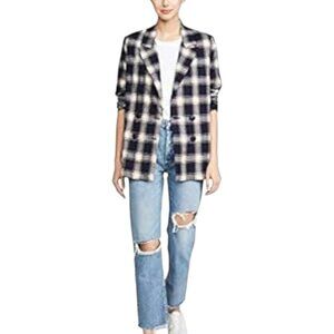 Rollas Horizon Check Flannel Blazer Navy Plaid Double-Breasted Womens 8 Flawless